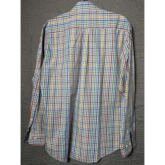 Peter Millar Shirt Adult Large Blue Multi Shepherd Check Cotton Button Up Mens - Picture 8 of 9